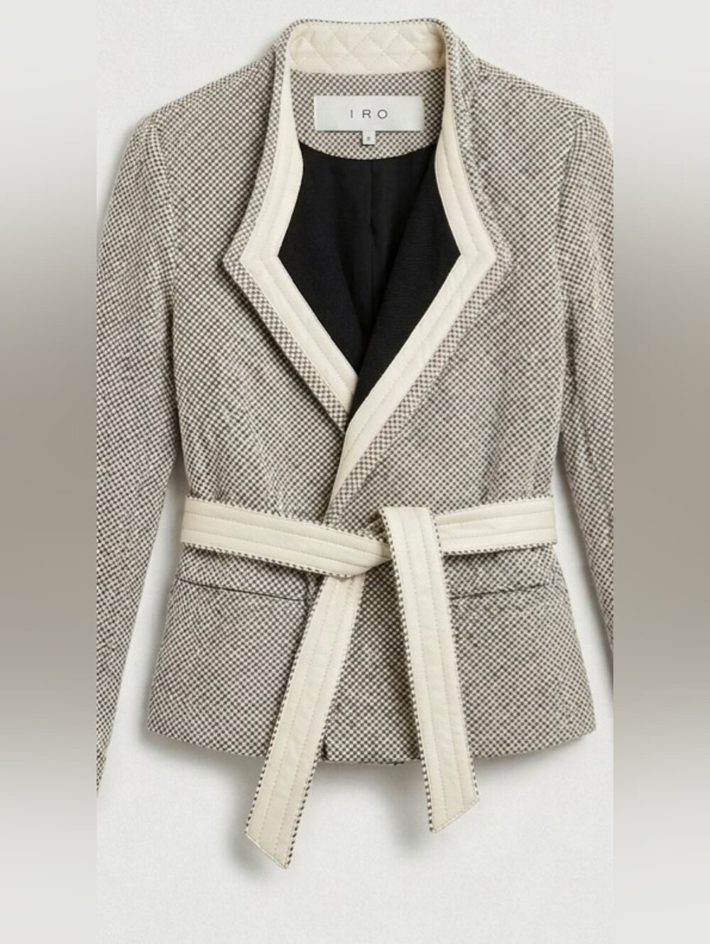 IRO Cream-Beige Wool Tweed Belted Jacket